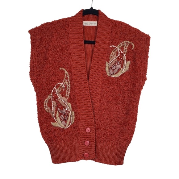 Viole Elegance Womens Vintage Burnt Red Orange Boucle Knit Sweater Vest Size M - Picture 3 of 9